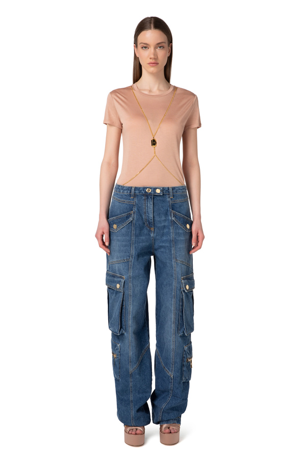 Jersey T-shirt with cross-body - Elisabetta Franchi® Outlet