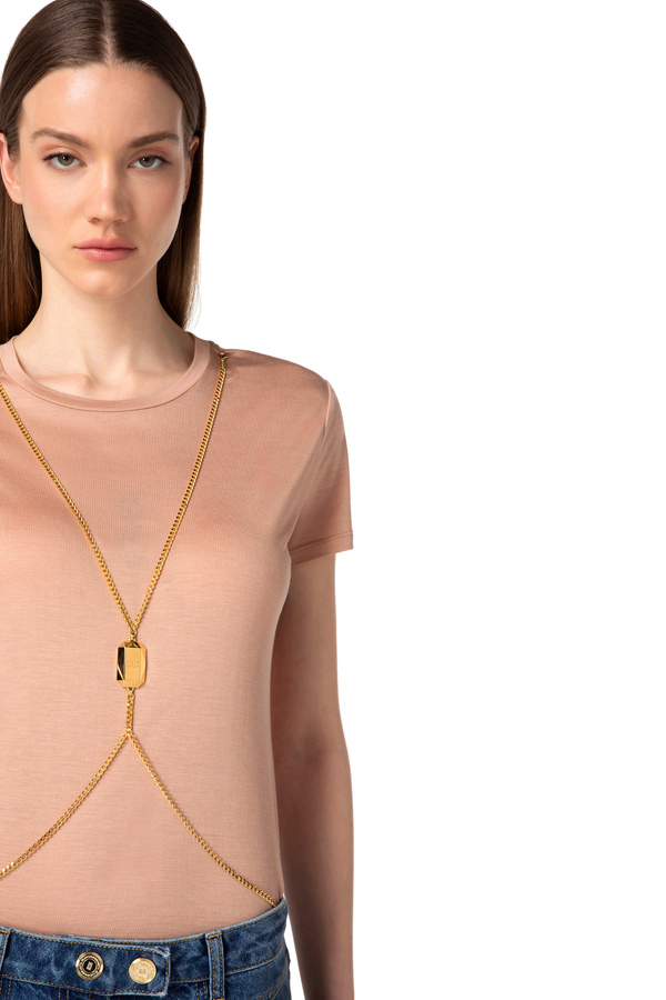Jersey T-shirt with cross-body - Elisabetta Franchi® Outlet