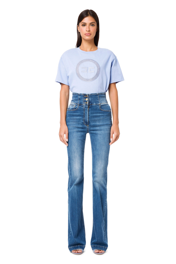 Cotton T-shirt with embroidered logo - Elisabetta Franchi® Outlet