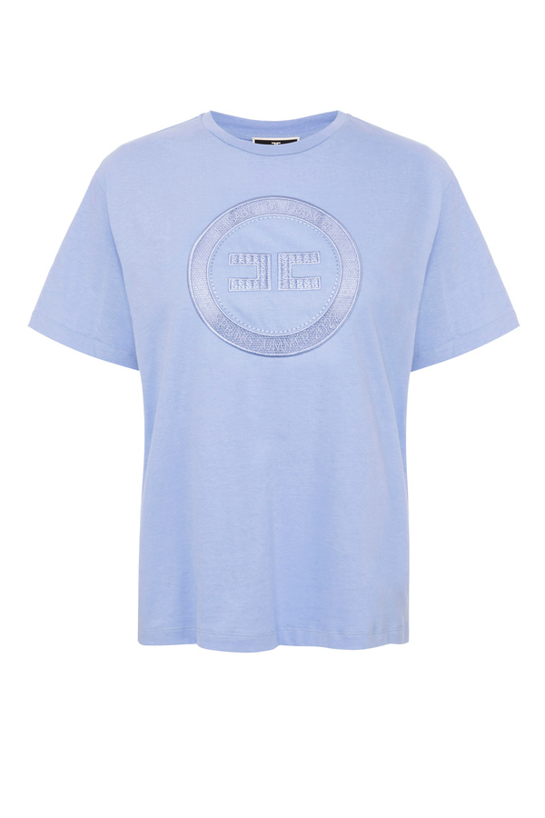 Cotton T-shirt with embroidered logo - Elisabetta Franchi® Outlet