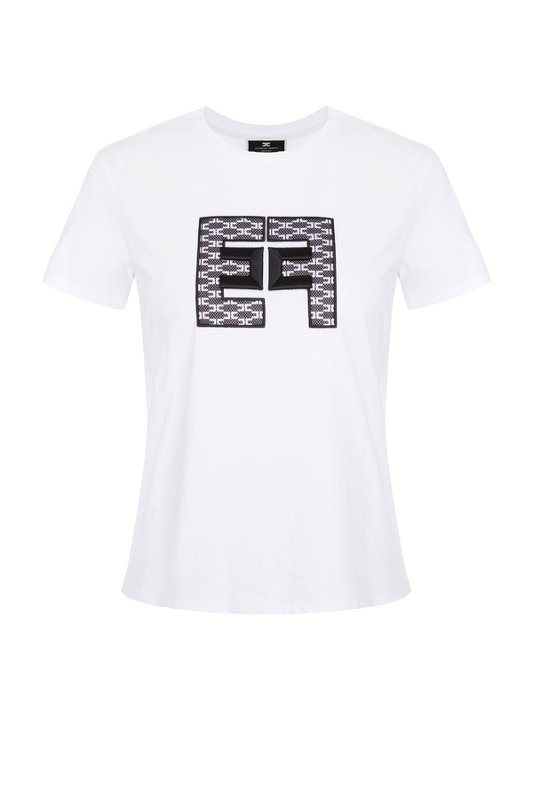 T-shirt à manches courtes avec logo en filet - Elisabetta Franchi® Outlet