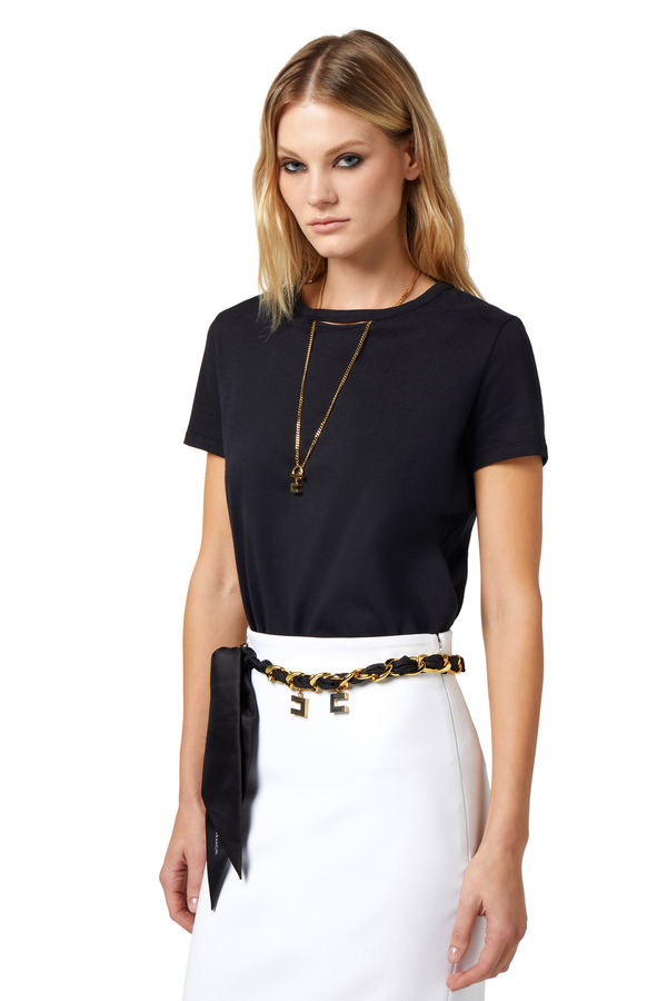 T-shirt in jersey con cut-out e collana - Elisabetta Franchi® Outlet