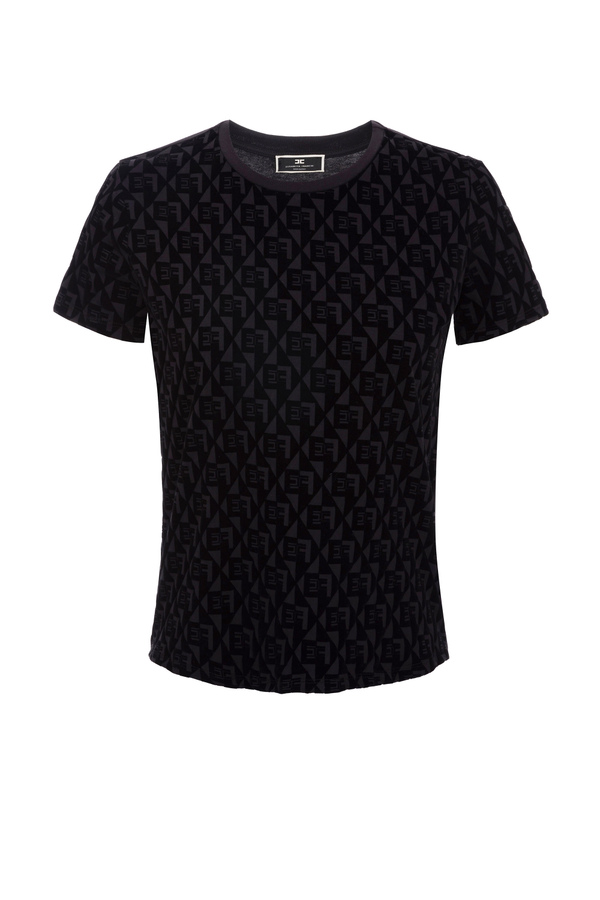 T-shirt à manches courtes avec imprimé logo all over - Elisabetta Franchi® Outlet