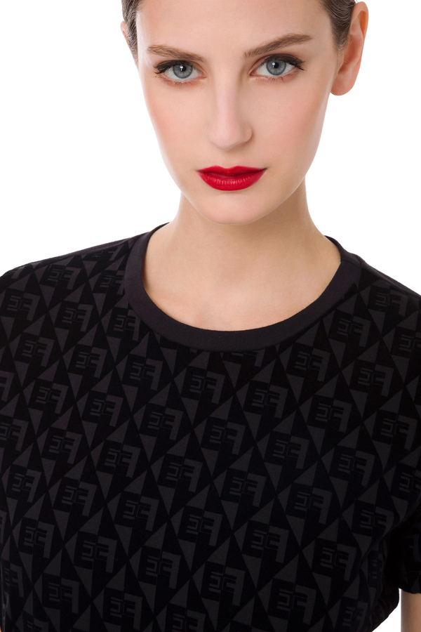 Short-sleeved t-shirt with all over logo print - Elisabetta Franchi® Outlet