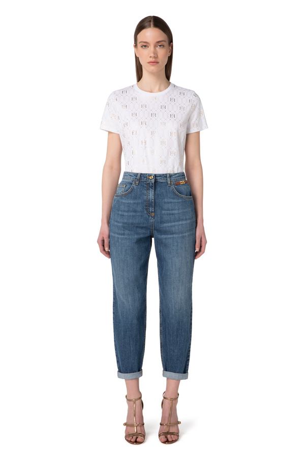 Jersey t-shirt with déco logo - Elisabetta Franchi® Outlet