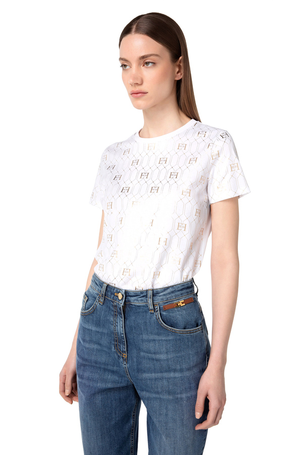 Jersey t-shirt with déco logo - Elisabetta Franchi® Outlet