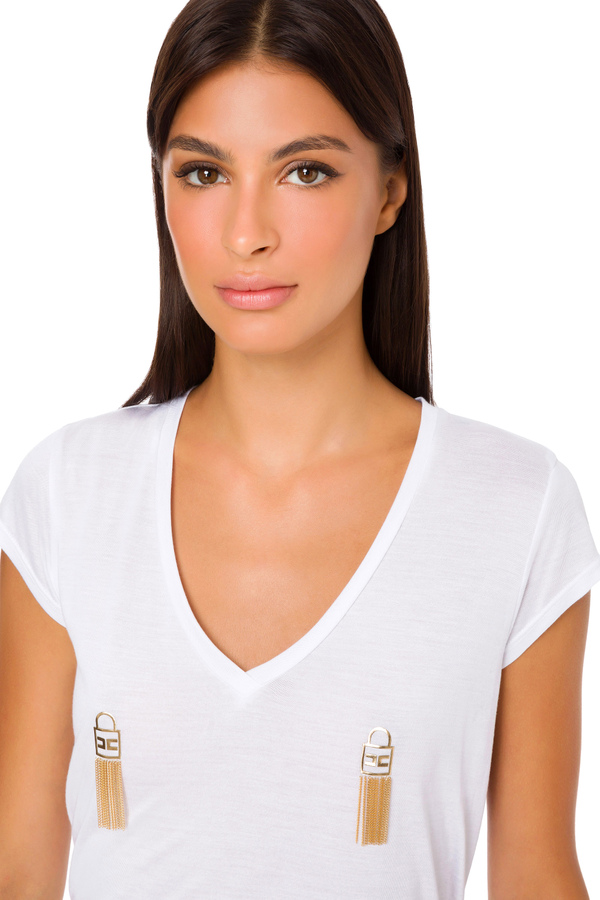 T-shirt a manica corta con lucchetti oro - Elisabetta Franchi® Outlet