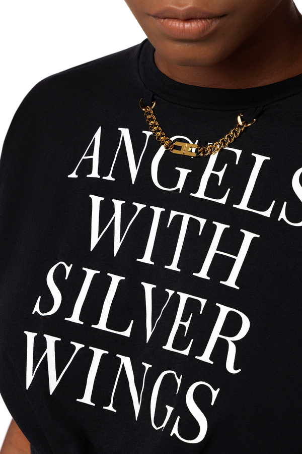 T-shirt cropped in jersey con nodo e stampa - Elisabetta Franchi® Outlet