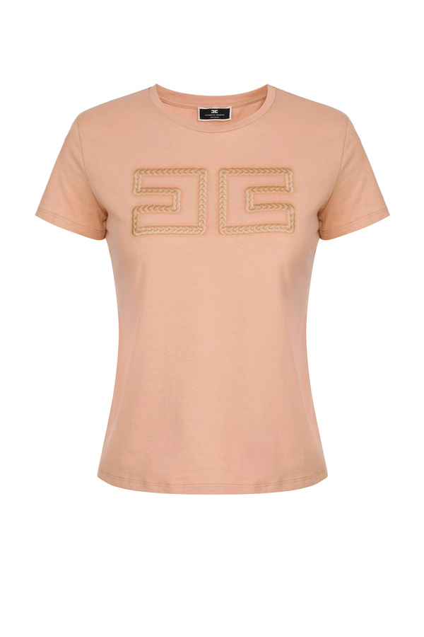 Short-sleeve T-shirt with logo embroidery - Elisabetta Franchi® Outlet