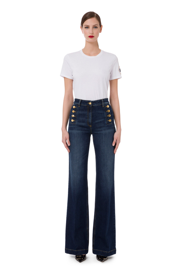 Short-sleeved t-shirt with diamond pattern embroidery - Elisabetta Franchi® Outlet