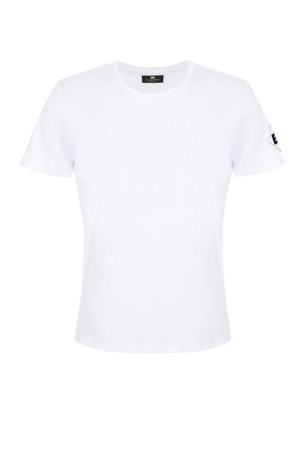 T-Shirt mit kurzen Ärmeln und Stickerei im Rautenmuster - Elisabetta Franchi® Outlet