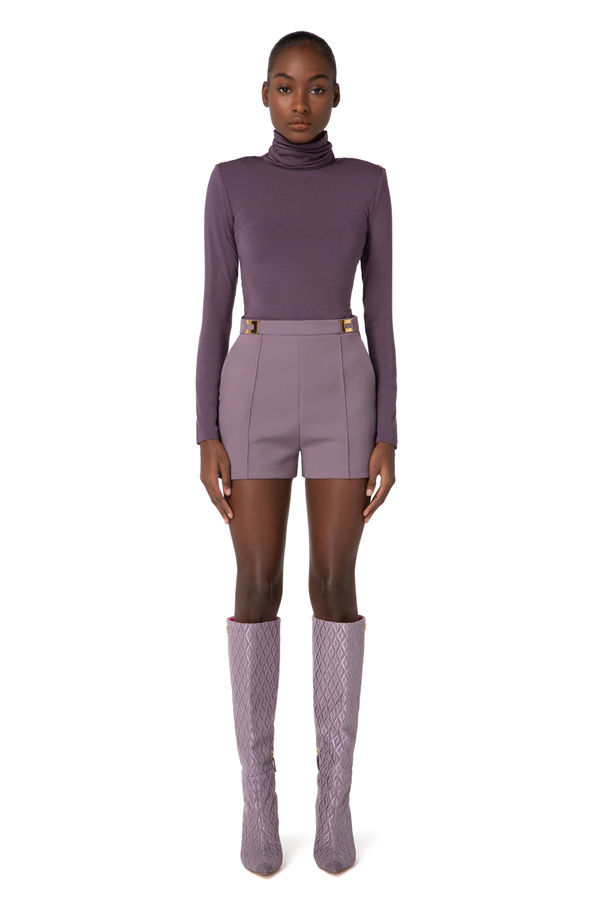 Asymmetrical jersey high-collar top - Elisabetta Franchi® Outlet