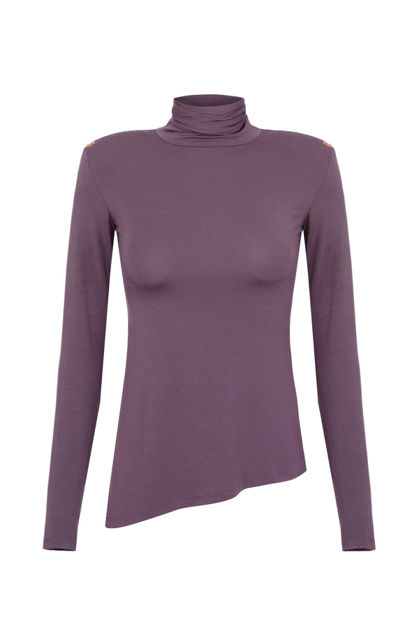 Asymmetrical jersey high-collar top - Elisabetta Franchi® Outlet