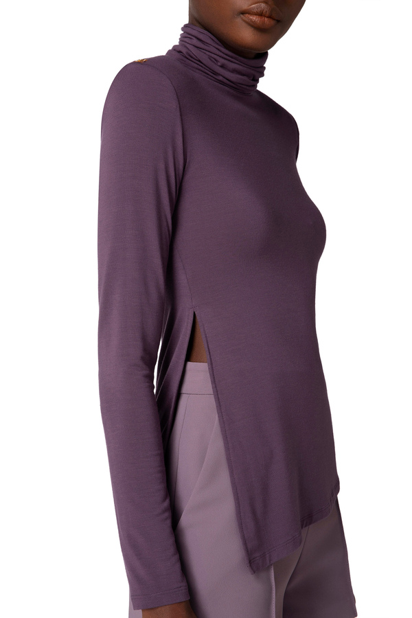 Asymmetrical jersey high-collar top - Elisabetta Franchi® Outlet