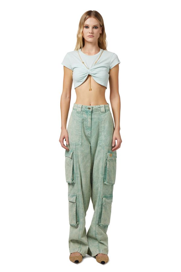 T-shirt cropped in jersey con nodo - Elisabetta Franchi® Outlet