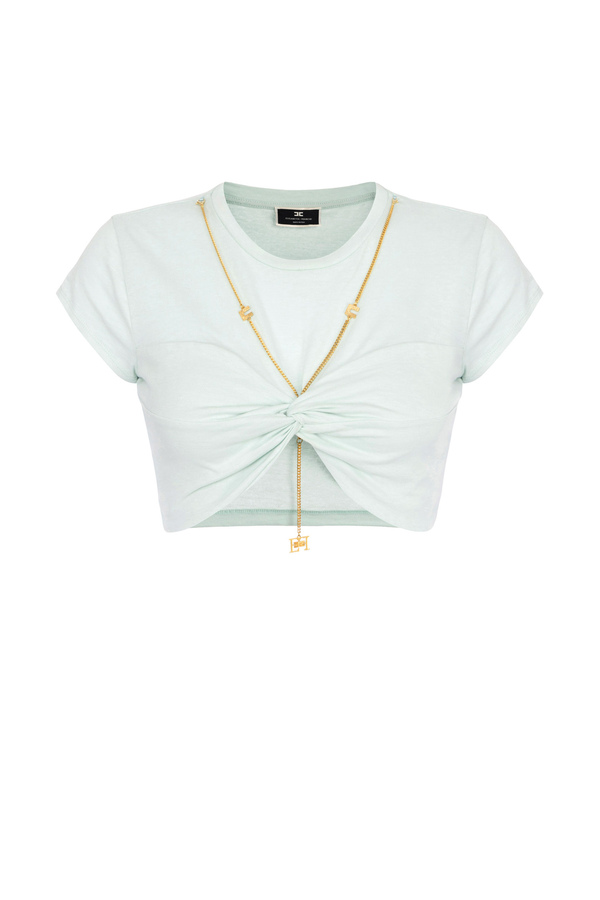 T-shirt cropped in jersey con nodo - Elisabetta Franchi® Outlet