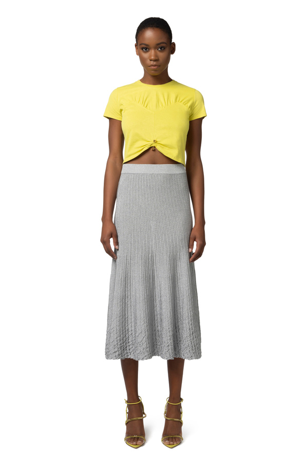 Cropped jersey T-shirt with gather | Elisabetta Franchi® Outlet