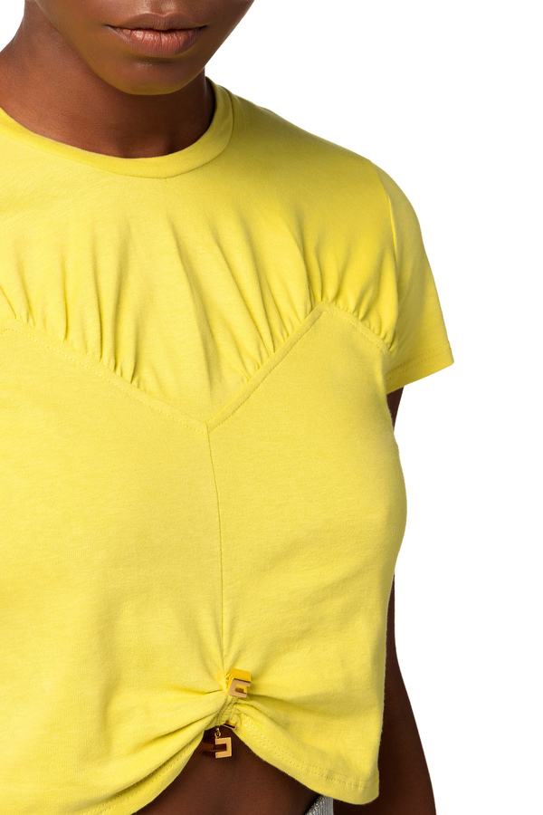 T-shirt cropped in jersey con arriccio - Elisabetta Franchi® Outlet