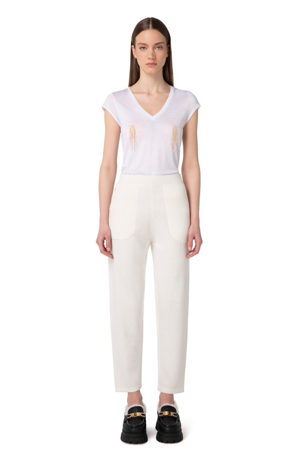 Jersey T-shirt with chain detail - Elisabetta Franchi® Outlet
