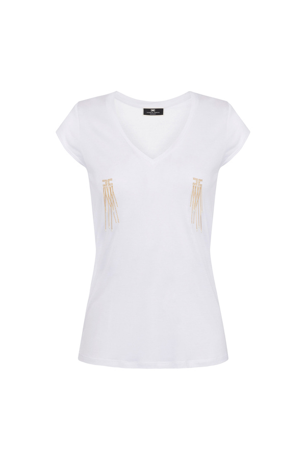 Jersey T-shirt with chain detail - Elisabetta Franchi® Outlet