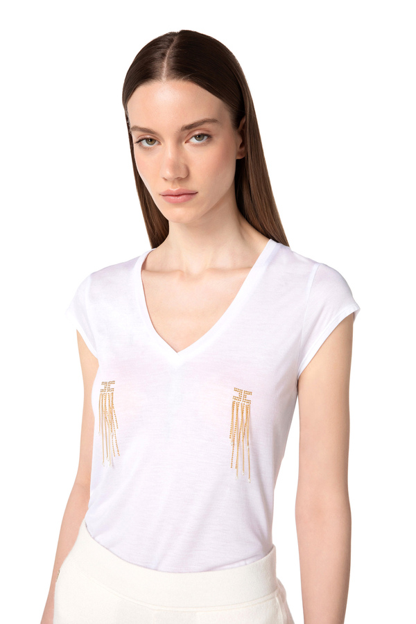 Jersey T-shirt with chain detail - Elisabetta Franchi® Outlet