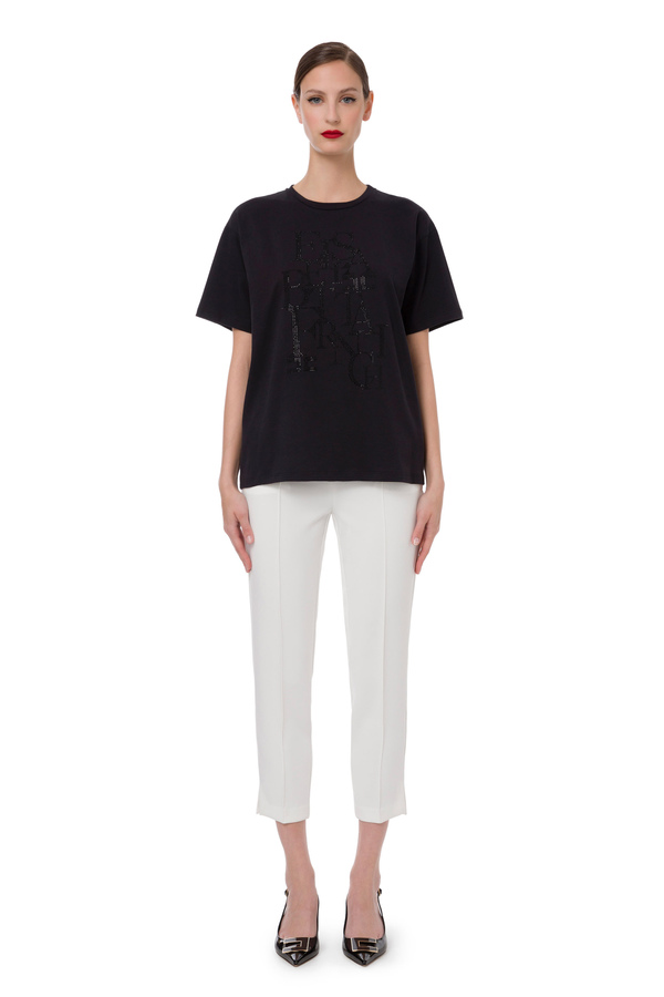 Short-sleeved t-shirt with rhinestones lettering pattern - Elisabetta Franchi® Outlet