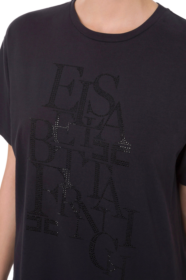 T-Shirt mit kurzen Ärmeln mit Lettering-Muster aus Strass - Elisabetta Franchi® Outlet