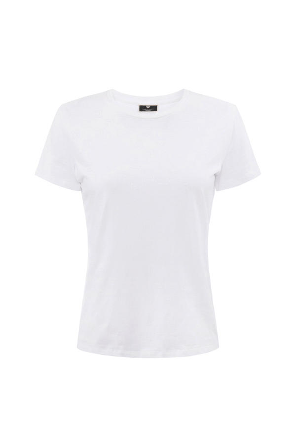 Camiseta de punto con logotipo de estrás - Elisabetta Franchi® Outlet