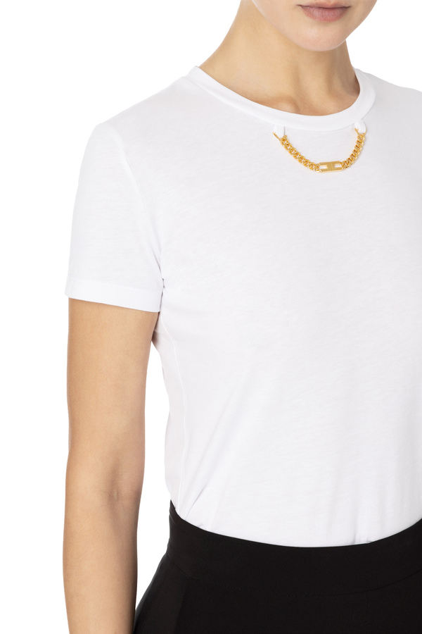 T-shirt in jersey con accessorio - Elisabetta Franchi® Outlet
