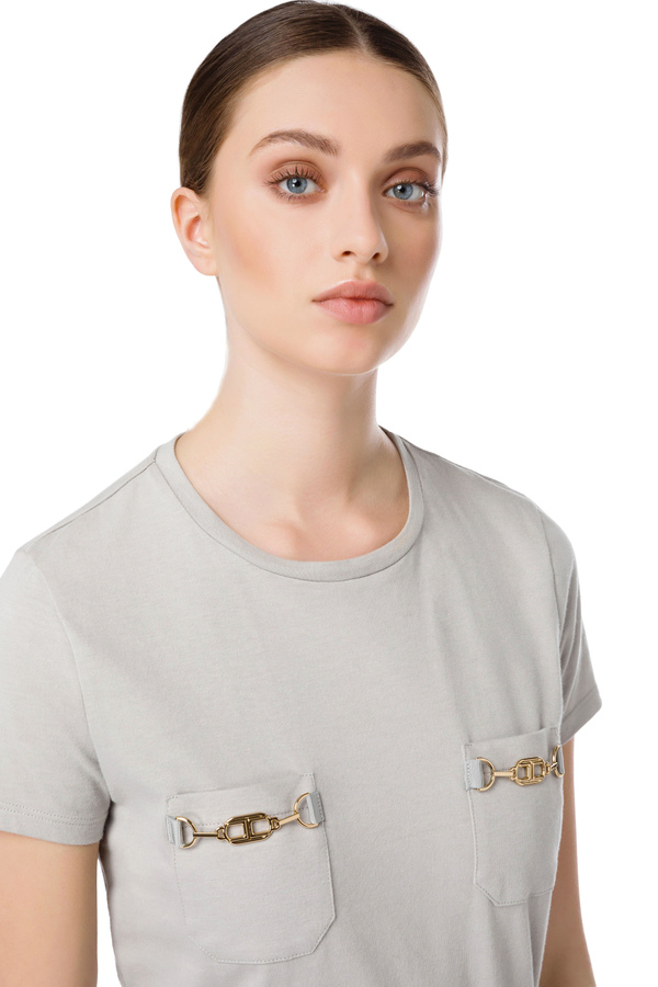 T-Shirt mit Horsebit-Stickerei - Elisabetta Franchi® Outlet
