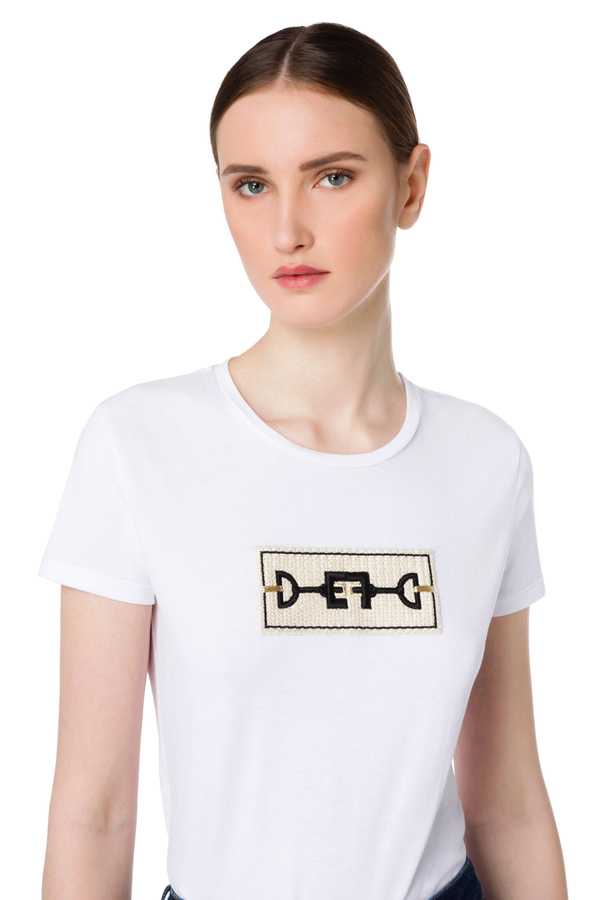 T-Shirt mit Horsebit-Stickerei - Elisabetta Franchi® Outlet