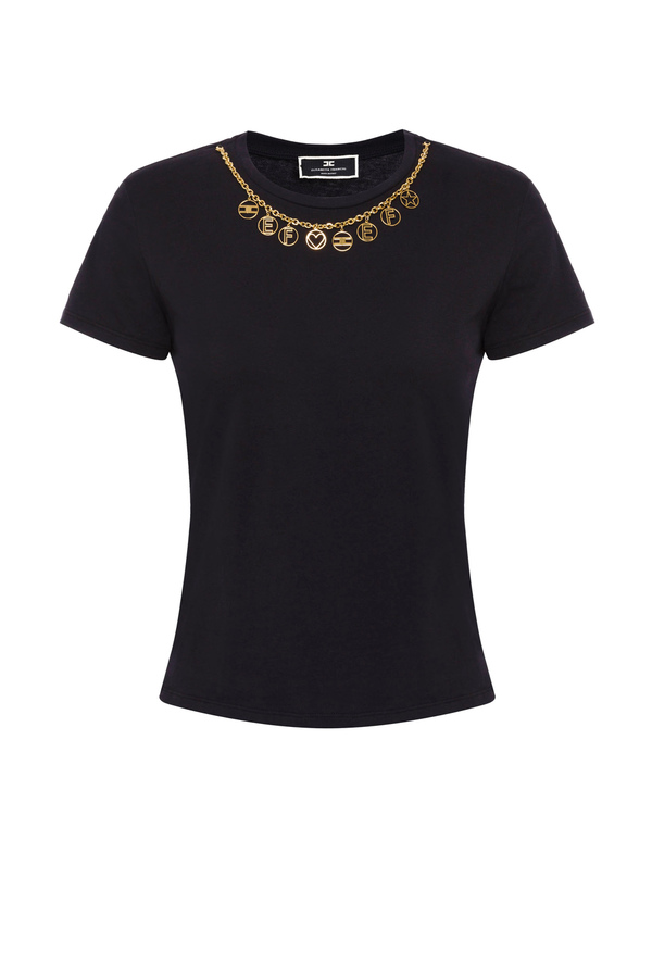 T-shirt with removable charm - Elisabetta Franchi® Outlet