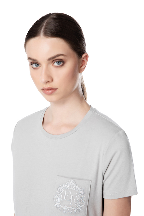 Crew neck t-shirt with Elisabetta Franchi embroidery - Elisabetta Franchi® Outlet