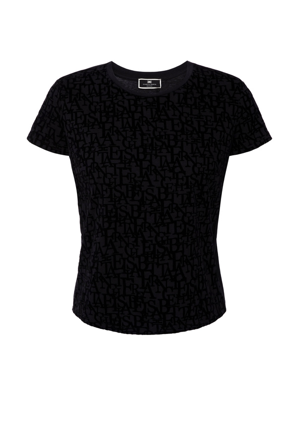 T-Shirt mit Rundhalsausschnitt und Lettering-Print - Elisabetta Franchi® Outlet