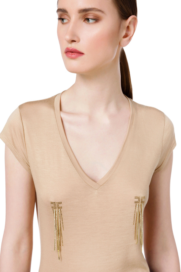 V-neck t-shirt with appliqué - Elisabetta Franchi® Outlet