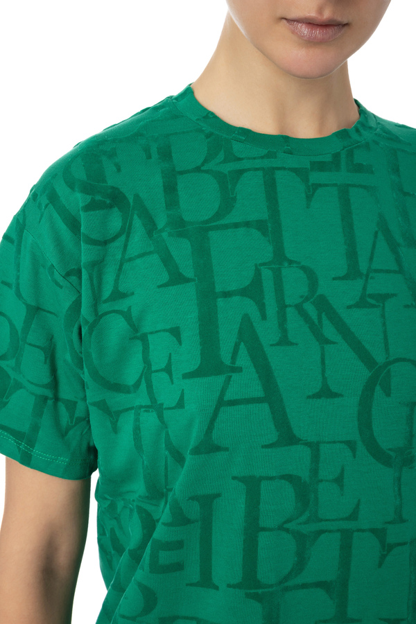 T-shirt en coton avec imprimé floqué - Elisabetta Franchi® Outlet