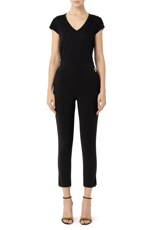Jersey T-shirt with logo print - Elisabetta Franchi® Outlet
