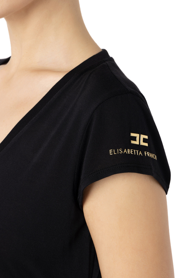 Jersey T-shirt with logo print - Elisabetta Franchi® Outlet