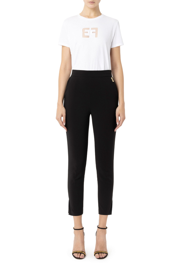 Jersey T-shirt with embroidered organza logo - Elisabetta Franchi® Outlet