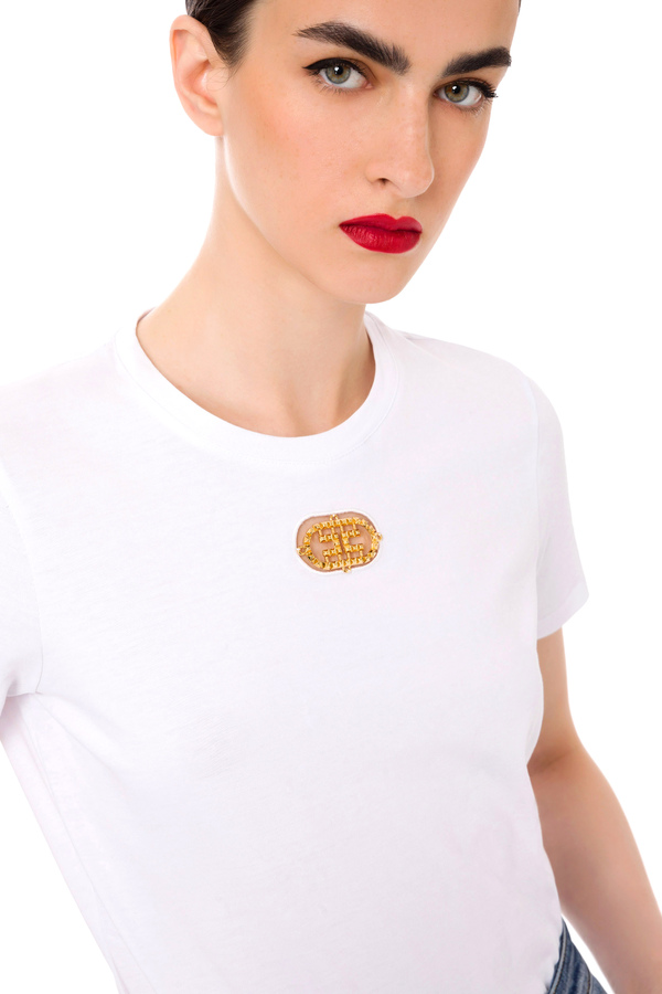 Short-sleeved t-shirt with gold porthole - Elisabetta Franchi® Outlet