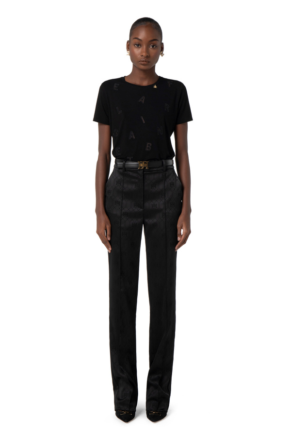 Jersey t-shirt with lettering embroidery - Elisabetta Franchi® Outlet