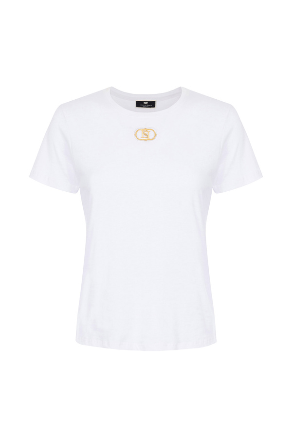 T-shirt in jersey con placca logo - Elisabetta Franchi® Outlet