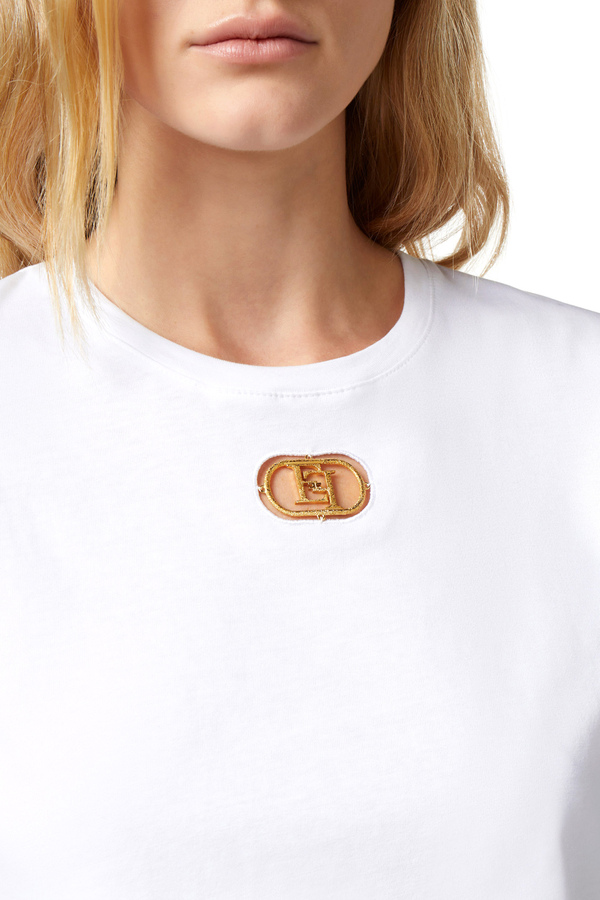 T-shirt in jersey con placca logo - Elisabetta Franchi® Outlet