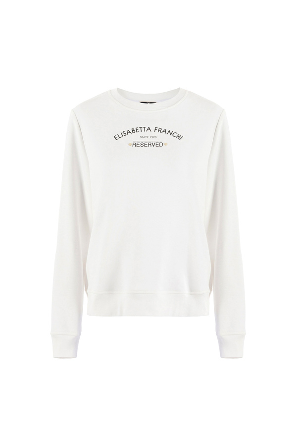 Crew neck cotton sweatshirt with logo print - Elisabetta Franchi® Outlet