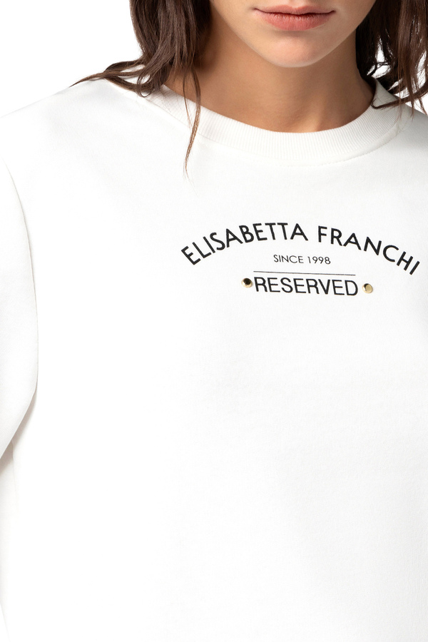 Crew neck cotton sweatshirt with logo print - Elisabetta Franchi® Outlet