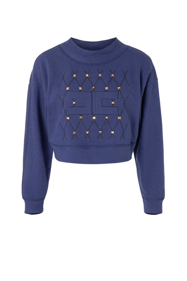 Mélange sweatshirt with logo and small studs - Elisabetta Franchi® Outlet