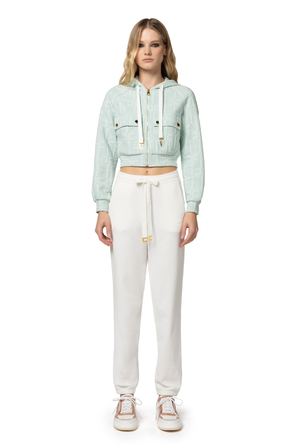 Jacquard cotton sweatshirt with hood and zip - Elisabetta Franchi® Outlet
