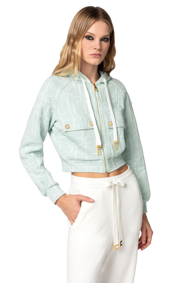 Jacquard cotton sweatshirt with hood and zip - Elisabetta Franchi® Outlet