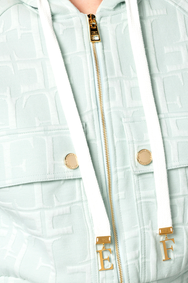 Jacquard cotton sweatshirt with hood and zip - Elisabetta Franchi® Outlet