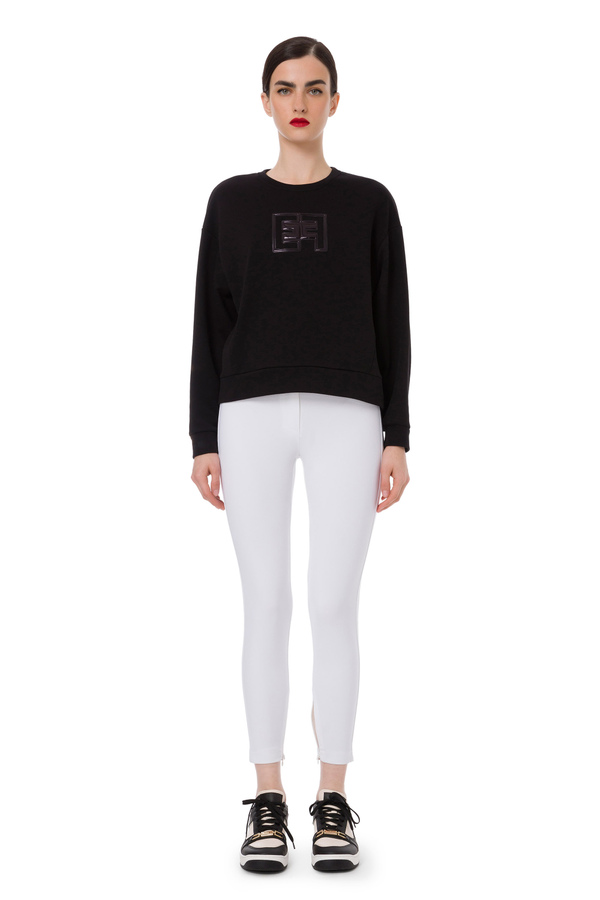 Sweatshirt with logo and asymmetric edge - Elisabetta Franchi® Outlet